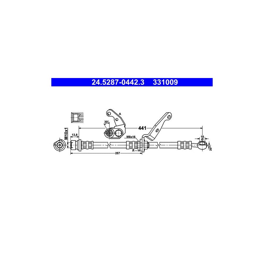 ATE 24 5287 0442 3 Brake Hose for HONDA CR V I RD 441Mm M10X1 