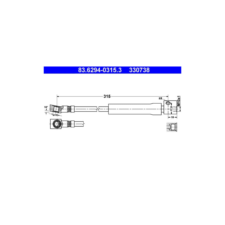 ATE 83 6294 0315 3 Brake Hose 315Mm M10X1 