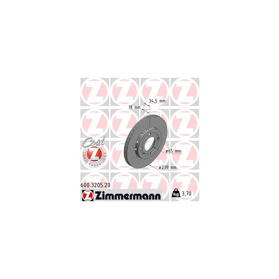 ZIMmERMANN COAT Z 600 3205 20 Brake Disc Externally Vented Coated