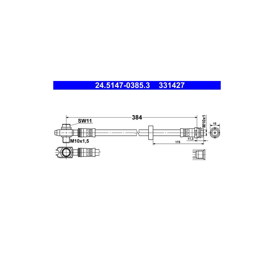 ATE 24 5147 0385 3 Brake Hose 384Mm M10X1 