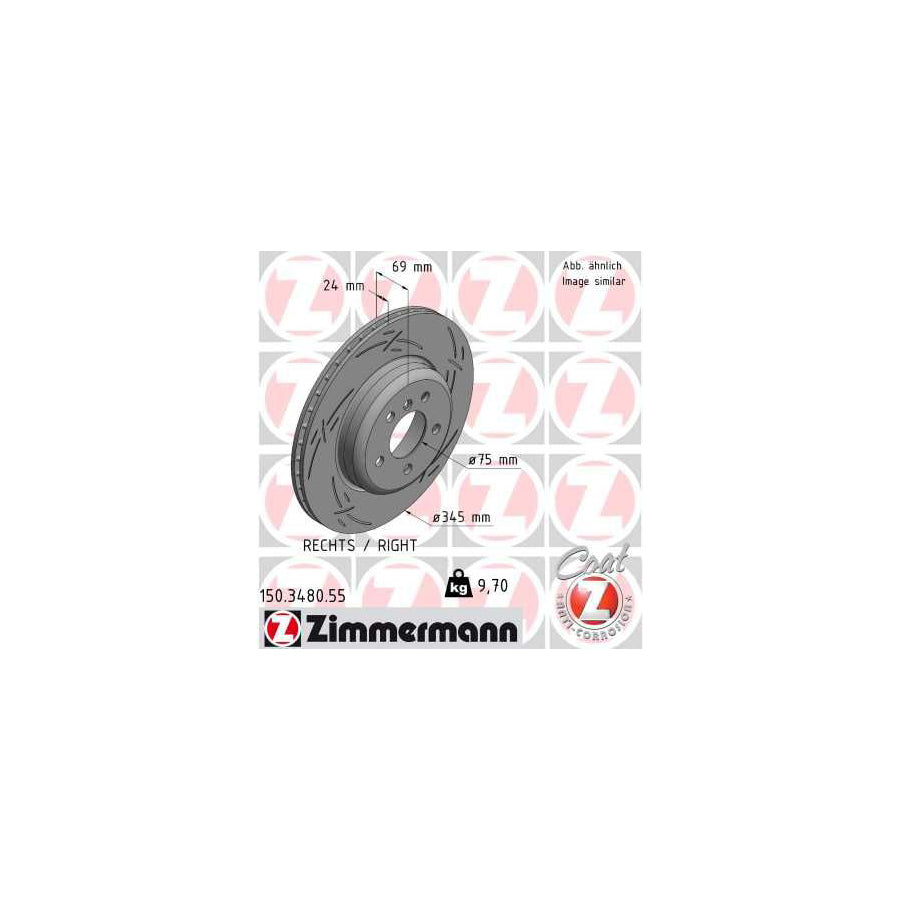 ZIMmERMANN BLACK Z 150 3480 55 Brake Disc Internally Vented Slotted Coated High carbon