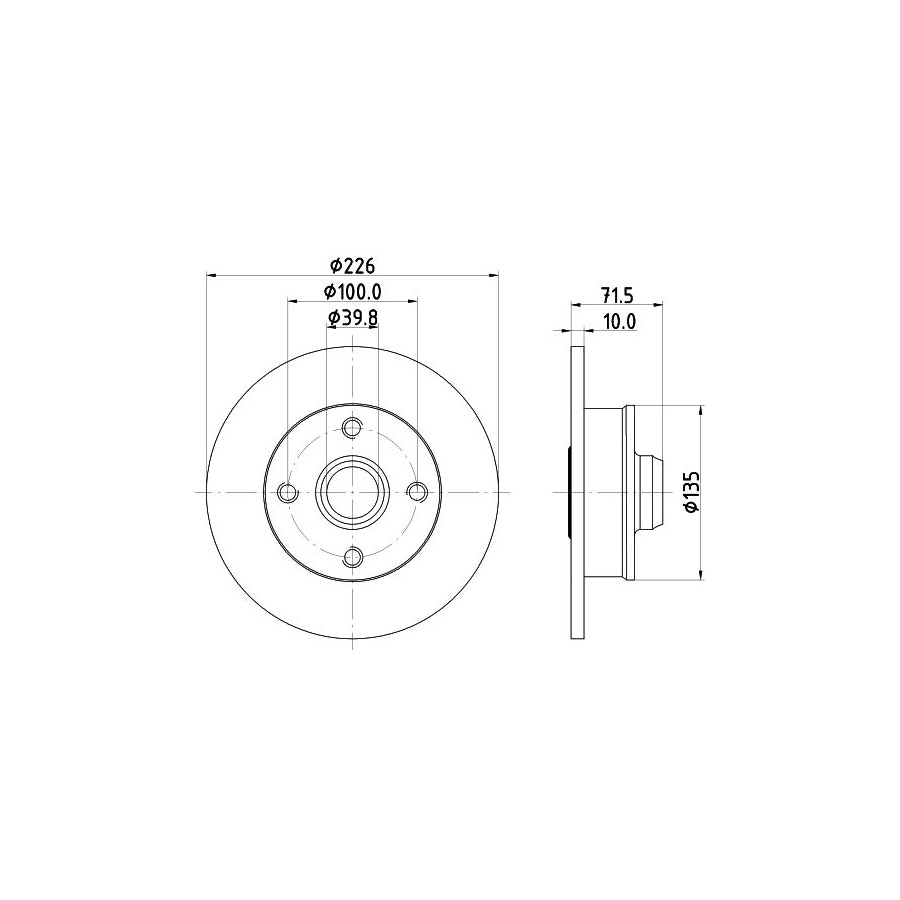 HELLA PRO 8DD 355 113 461 Brake Disc Solid Coated with ABS sensor ring without wheel studs