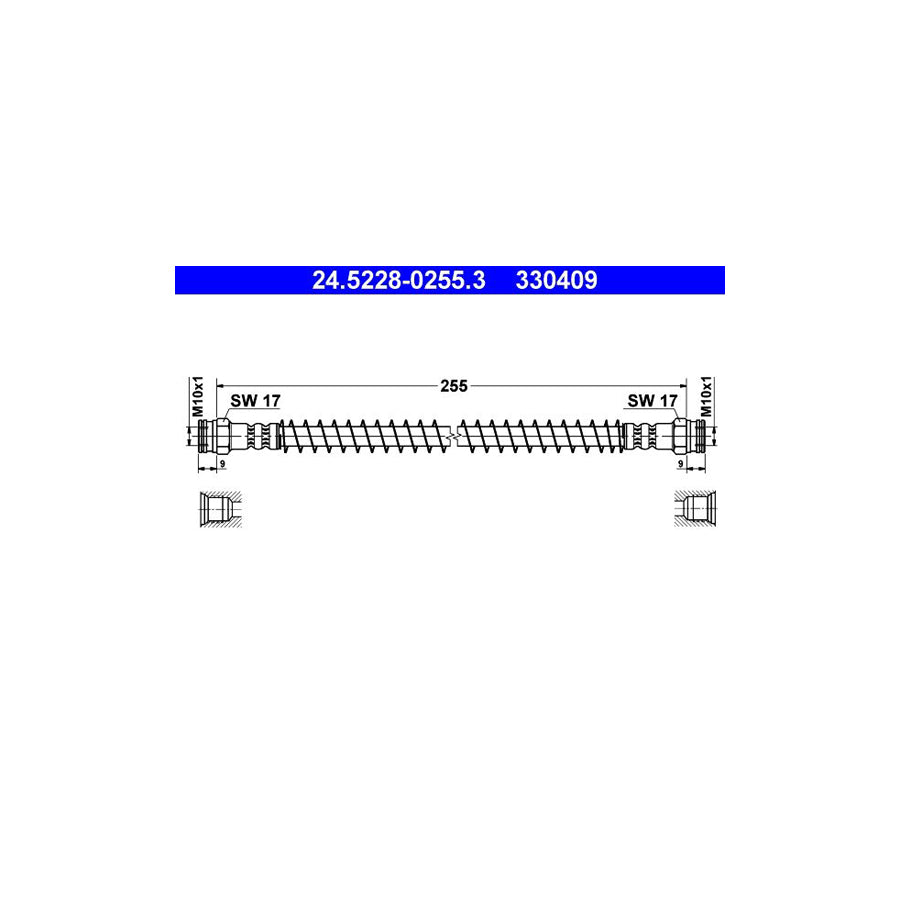 ATE 24 5228 0255 3 Brake Hose 255Mm