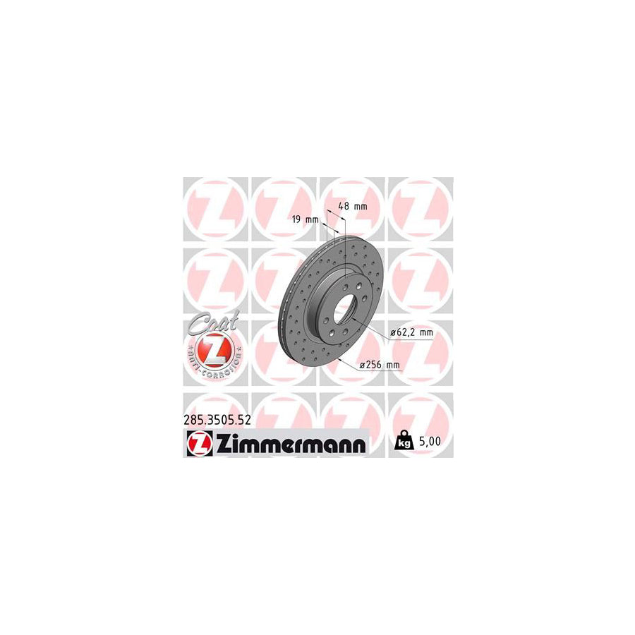 ZIMmERMANN SPORT COAT Z 285 3505 52 Brake Disc for HYUNDAI Getz TB Internally Vented Perforated Coated