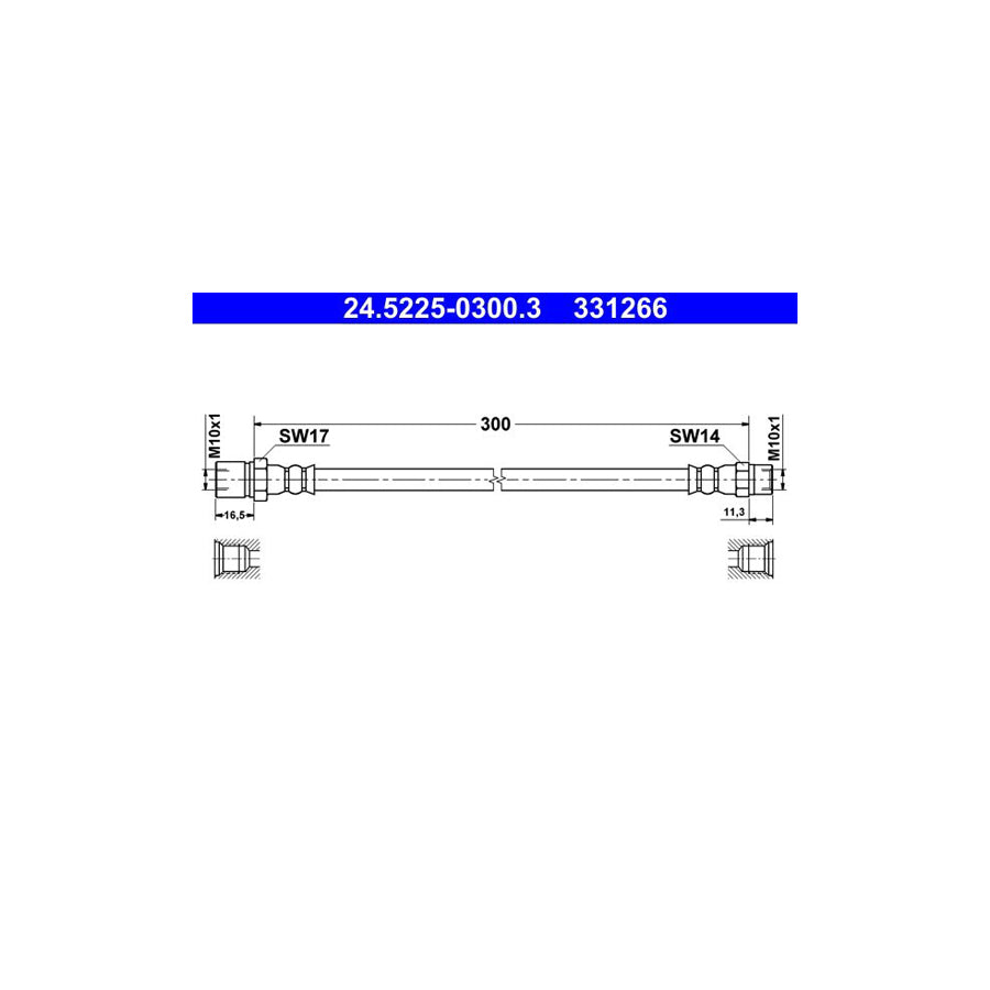 ATE 24 5225 0300 3 Brake Hose 300Mm