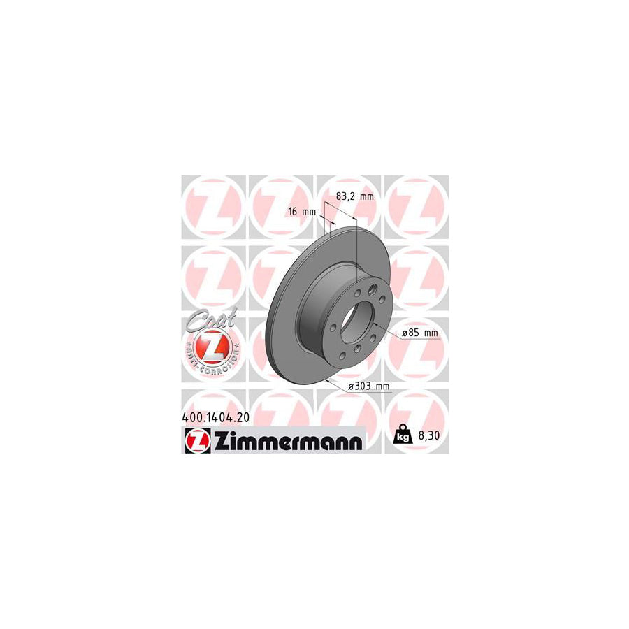 ZIMmERMANN COAT Z 400 1404 20 Brake Disc Solid Coated