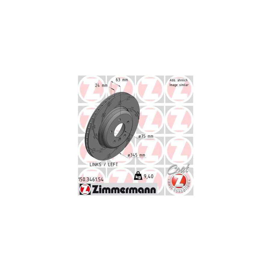 ZIMmERMANN BLACK Z 150 3461 54 Brake Disc Externally Vented Slotted Coated High carbon