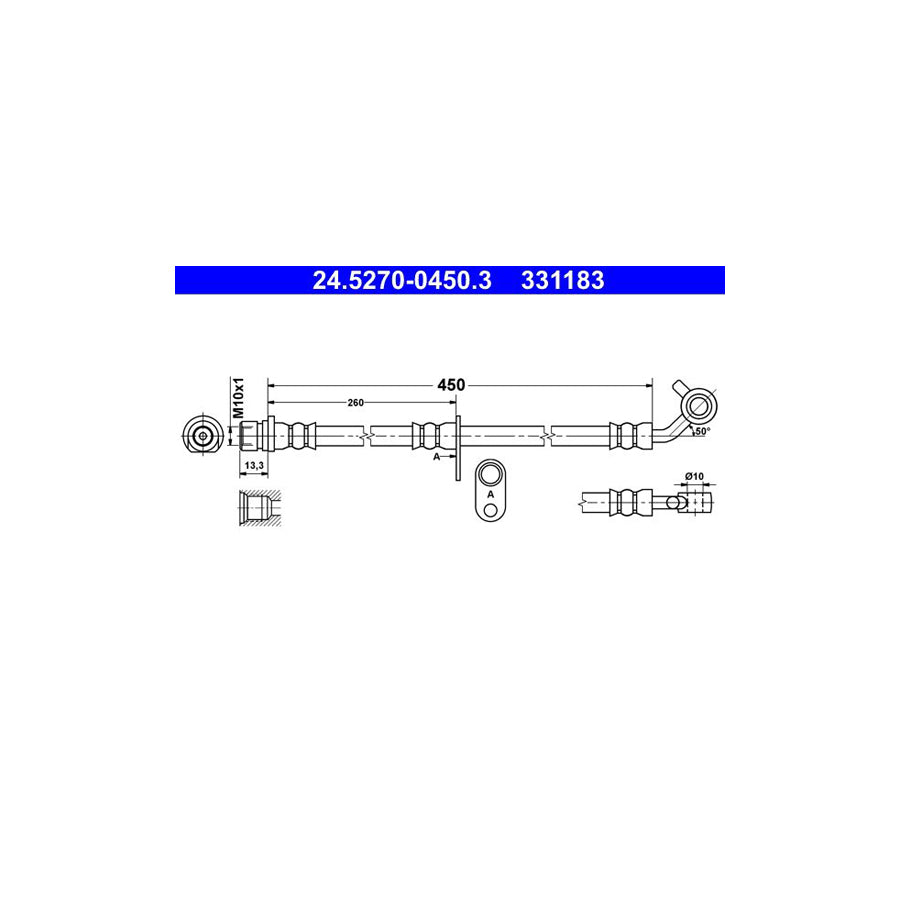 ATE 24 5270 0450 3 Brake Hose for HONDA CR V 450Mm M10X1 
