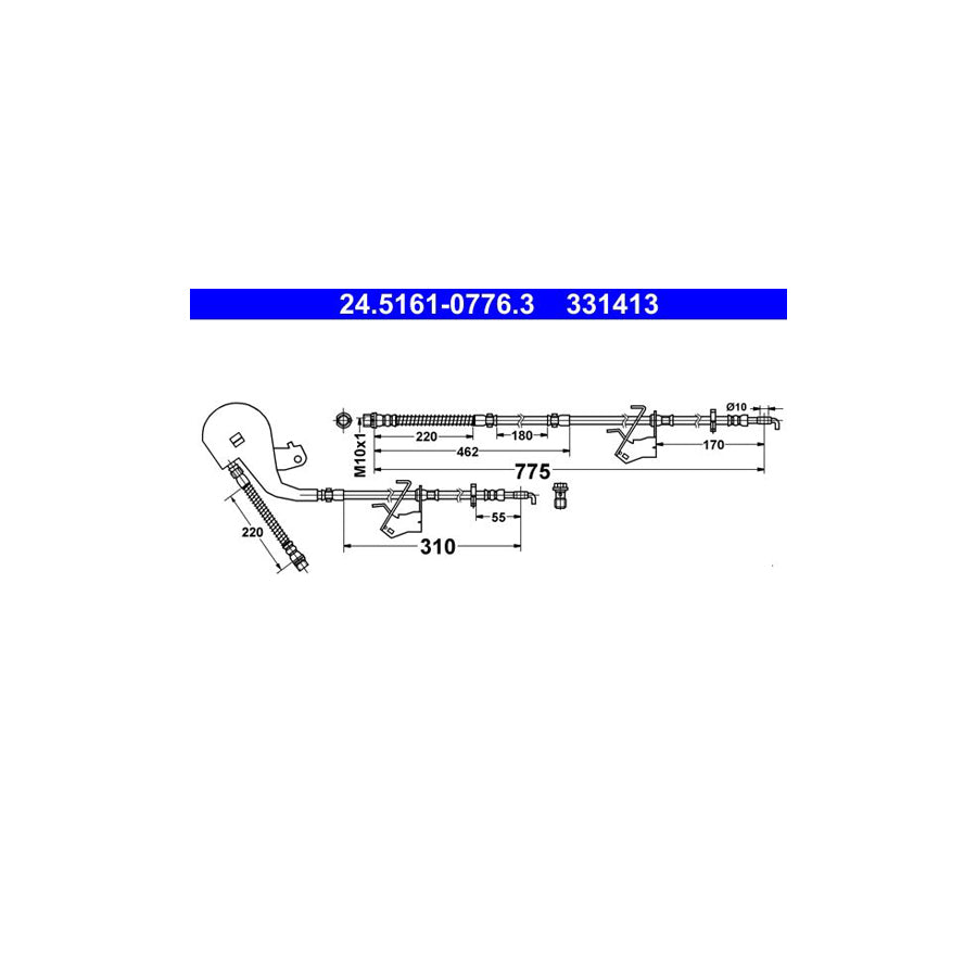 ATE 24 5161 0776 3 Brake Hose 775Mm