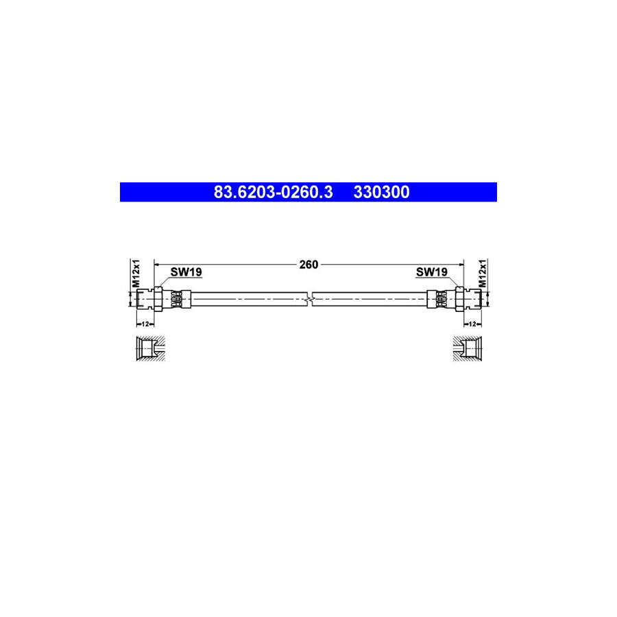 ATE 83 6203 0260 3 Brake Hose 260Mm