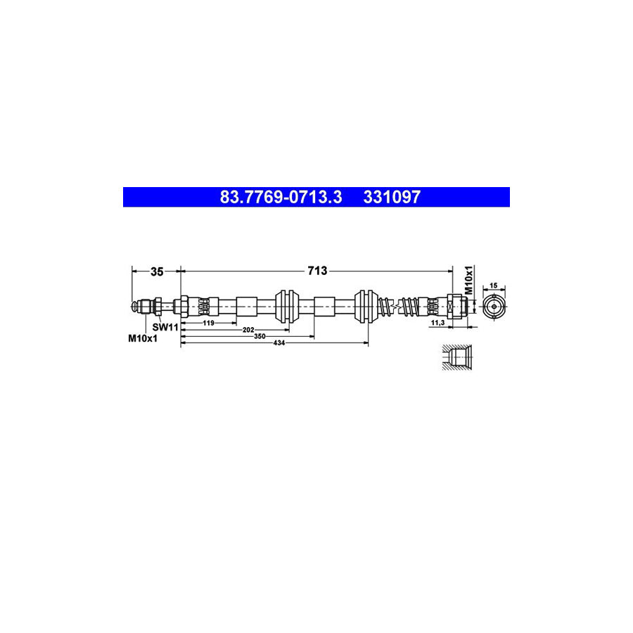 ATE 83 7769 0713 3 Brake Hose 713Mm M10X1 