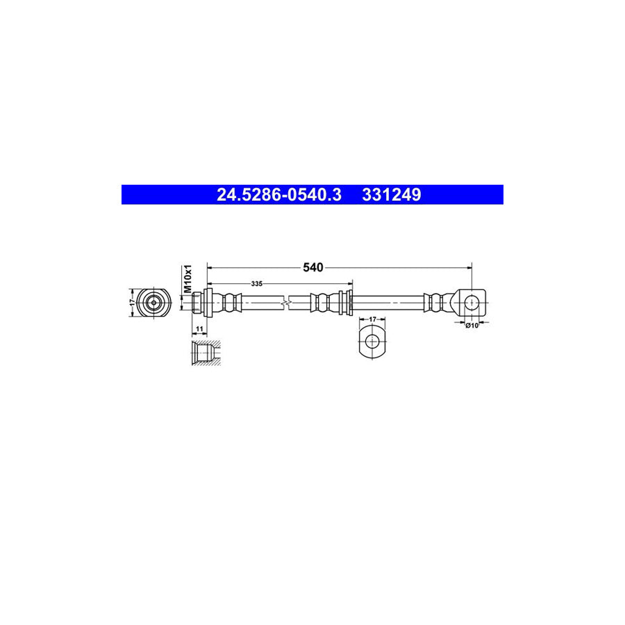 ATE 24 5286 0540 3 Brake Hose 540Mm M10X1 