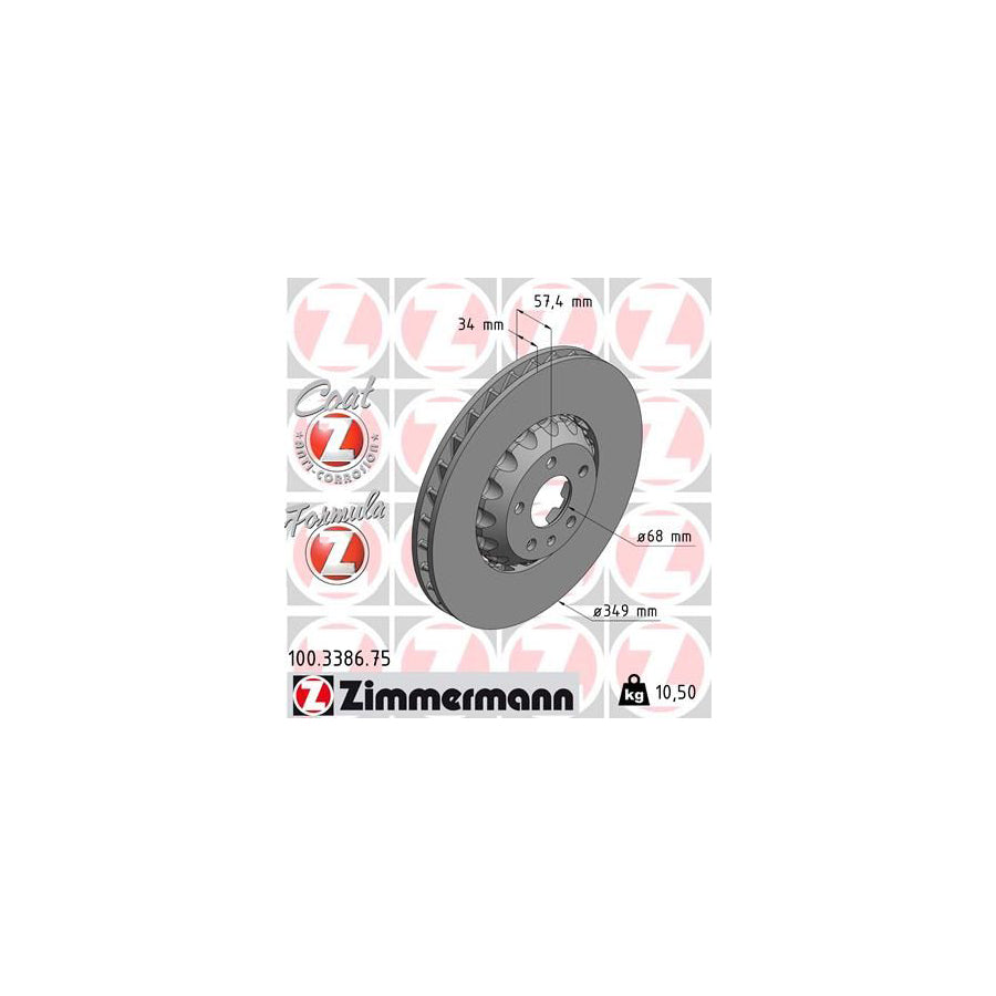 ZIMmERMANN 100 3386 75 Brake Disc Two piece brake disc Vented Coated Alloyed High carbon