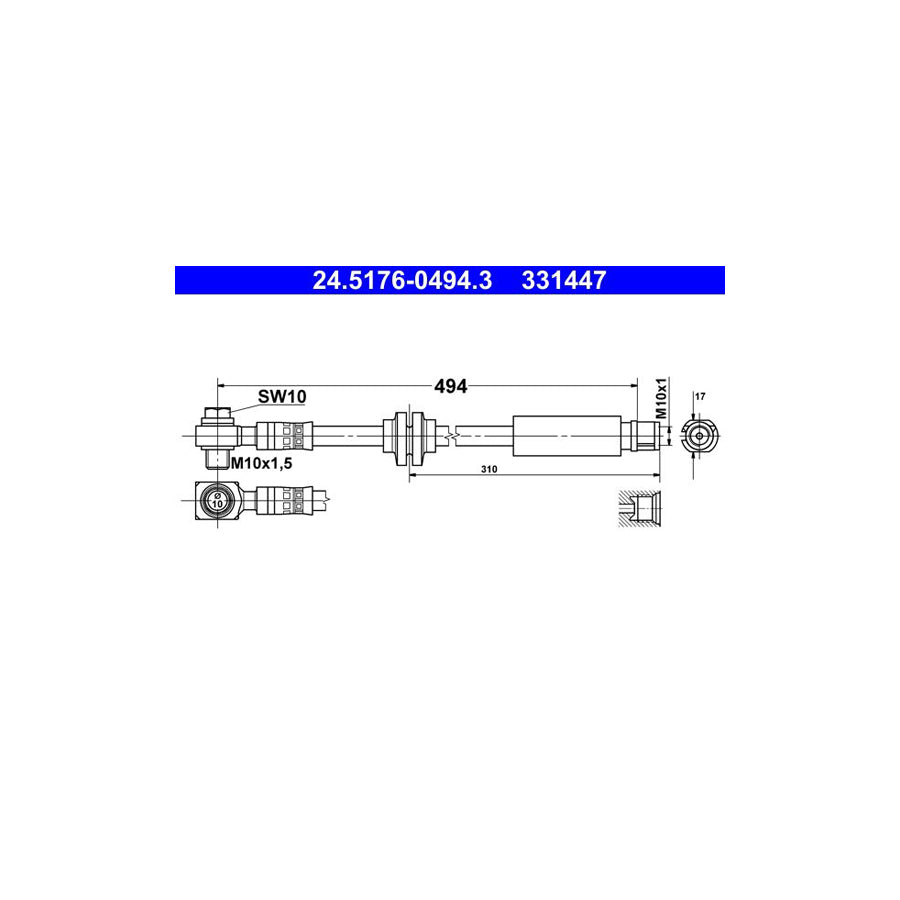 ATE 24 5176 0494 3 Brake Hose 494Mm M10X1 