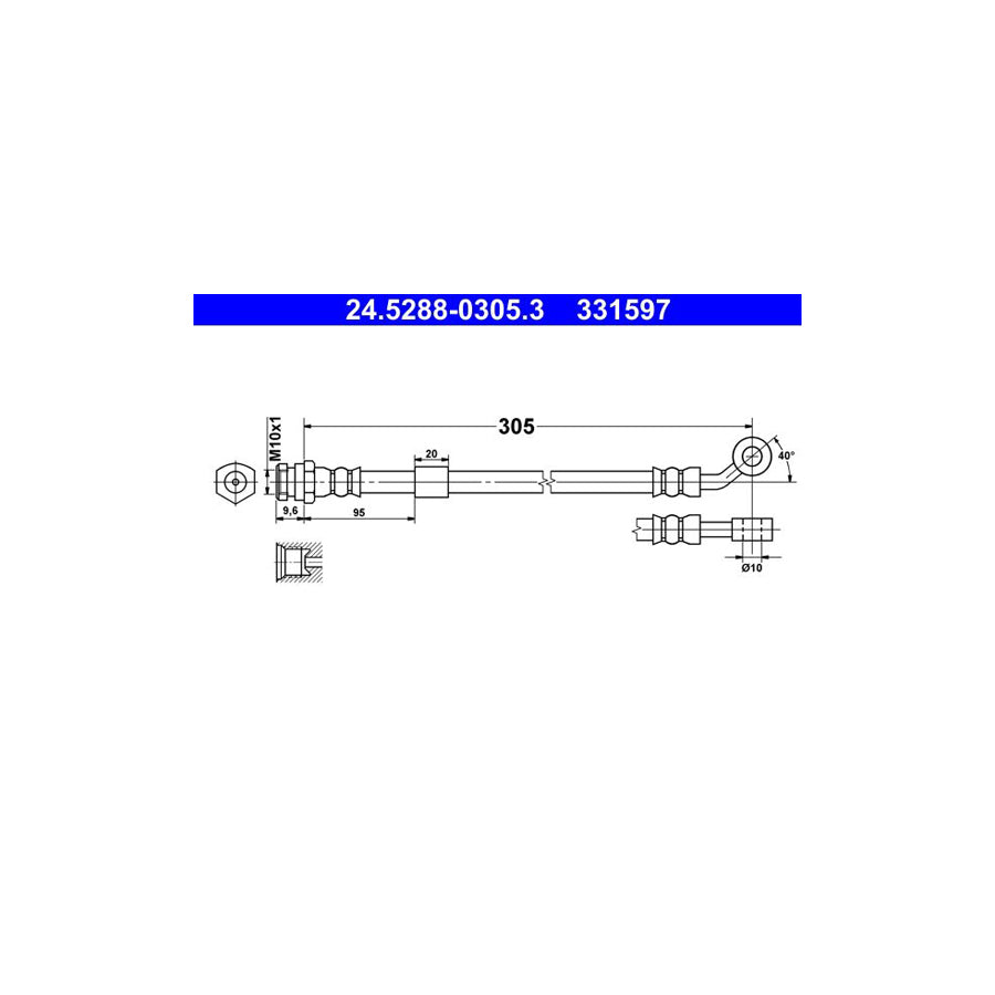 ATE 24 5288 0305 3 Brake Hose for MAZDA MX 5 III NC 305Mm M10X1 