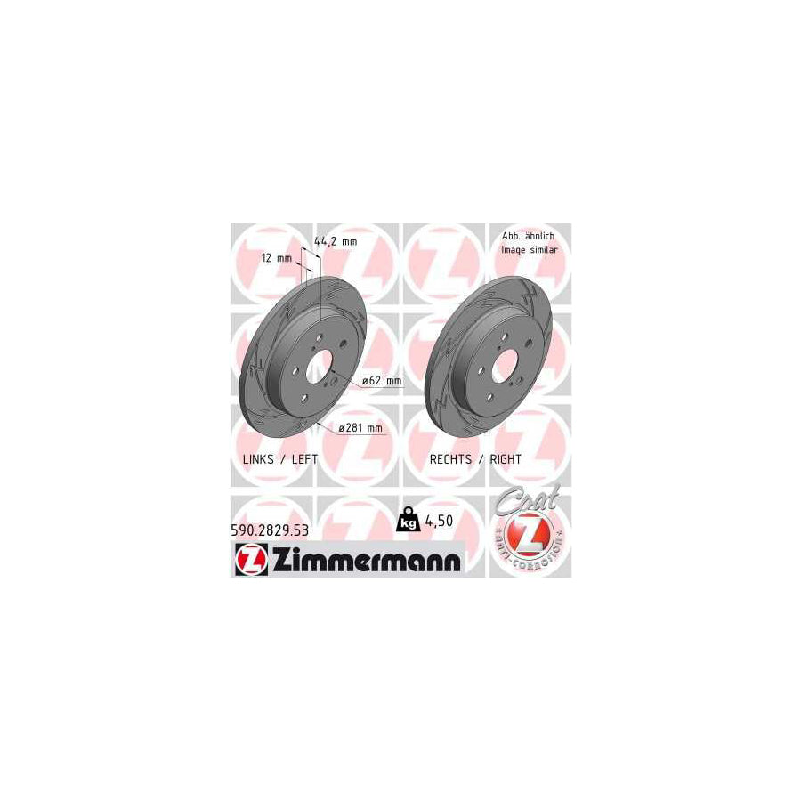 ZIMmERMANN 590 2829 53 Brake Disc Slotted Solid Coated