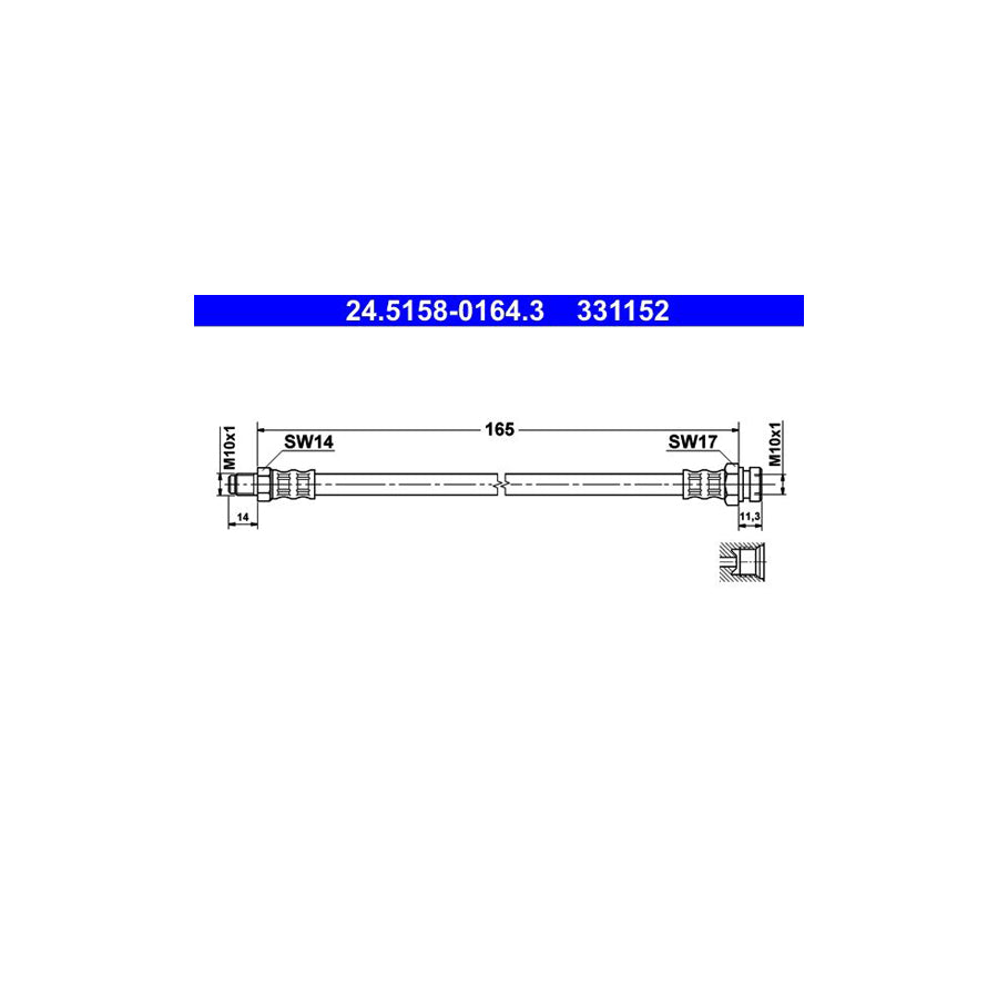 ATE 24 5158 0164 3 Brake Hose 165Mm M10X1 