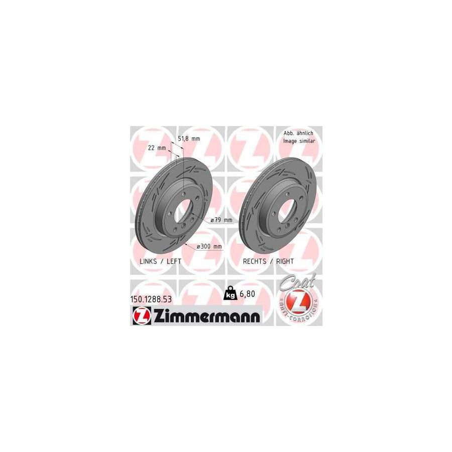 ZIMmERMANN 150 1288 53 Brake Disc Internally Vented Slotted Coated High carbon