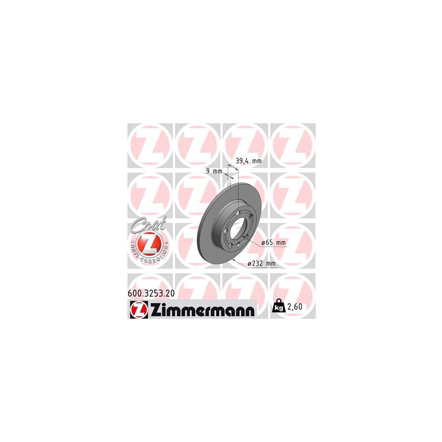 ZIMmERMANN COAT Z 600 3253 20 Brake Disc for VW Polo IV Saloon 9A4 9A2 9N2 9A6 Solid Coated