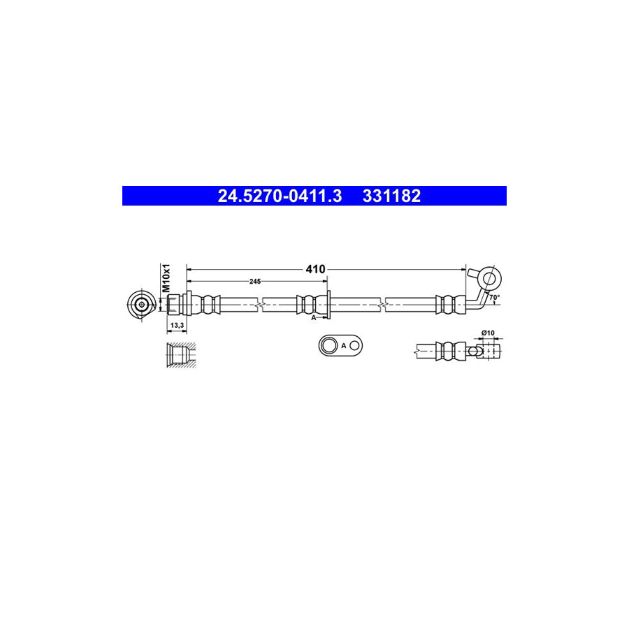 ATE 24 5270 0411 3 Brake Hose for HONDA CR V III RE 410Mm M10X1 
