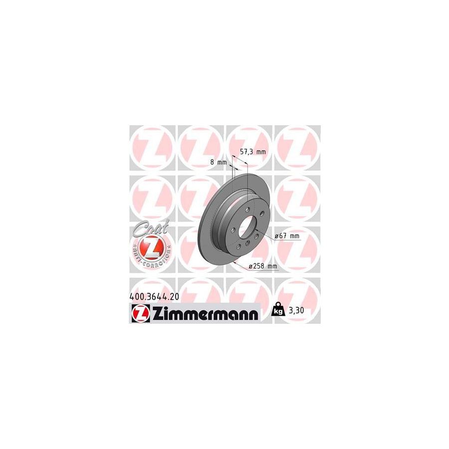 ZIMmERMANN COAT Z 400 3644 20 Brake Disc Solid Coated