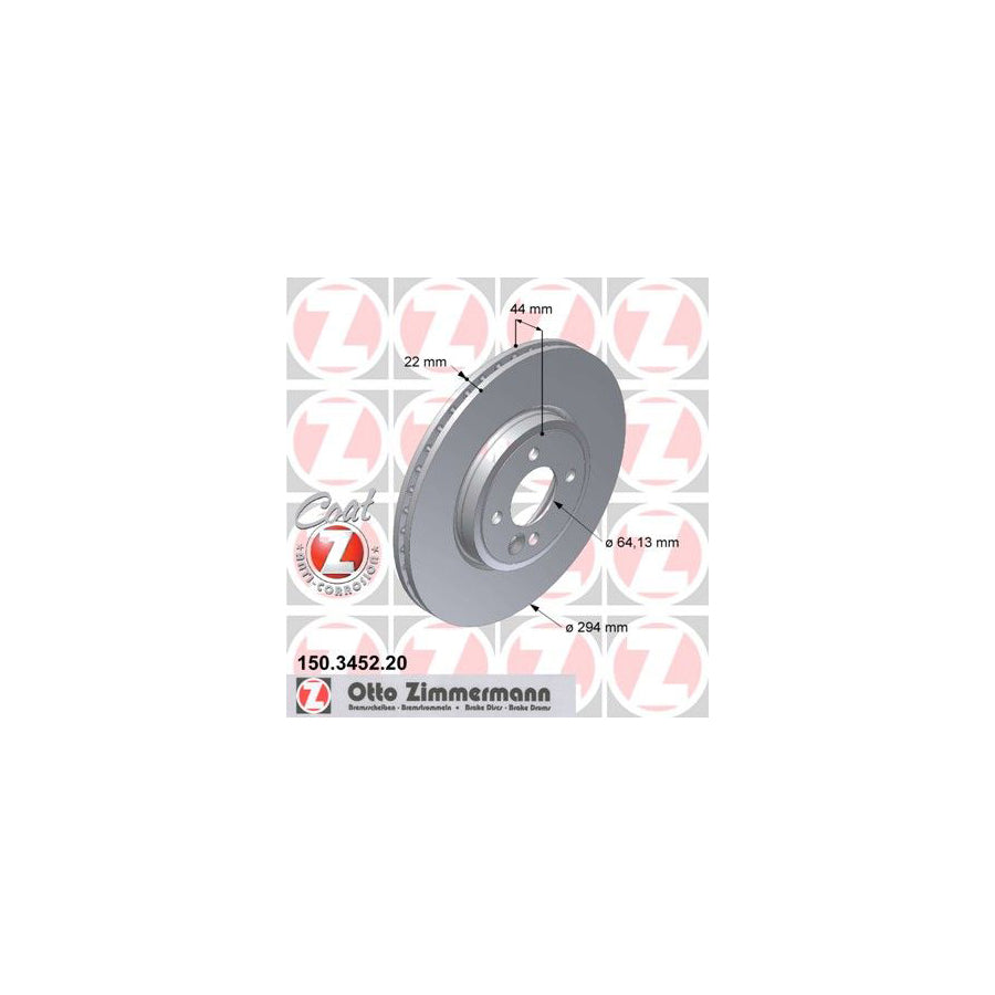 ZIMmERMANN COAT Z 150 3452 20 Brake Disc for MINI Hatchback R50 R53 Internally Vented Coated High carbon