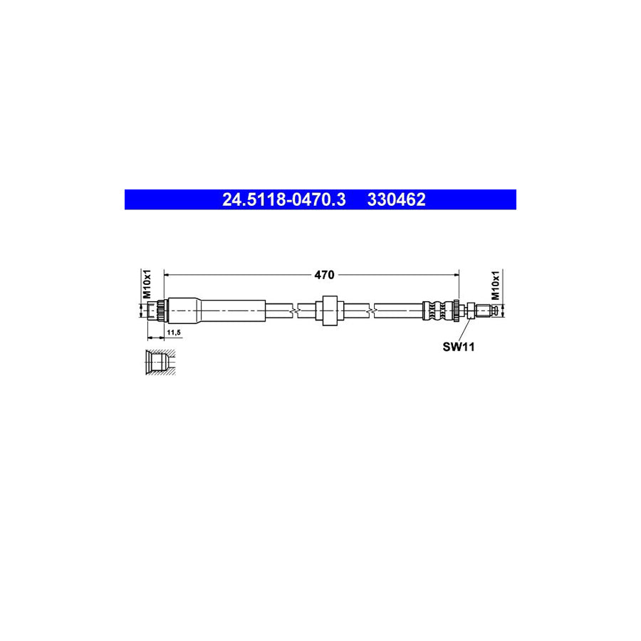 ATE 24 5118 0470 3 Brake Hose for PEUGEOT 405 470Mm M10X1 