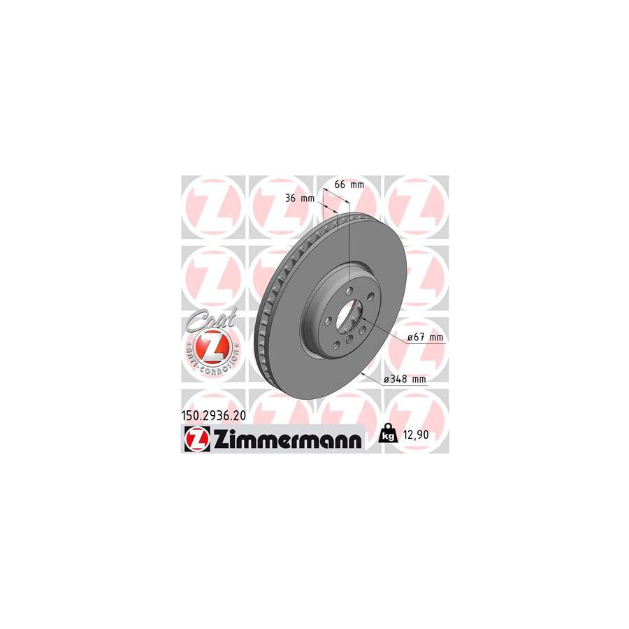 ZIMmERMANN COAT Z 150 2936 20 Brake Disc Internally Vented Coated High carbon