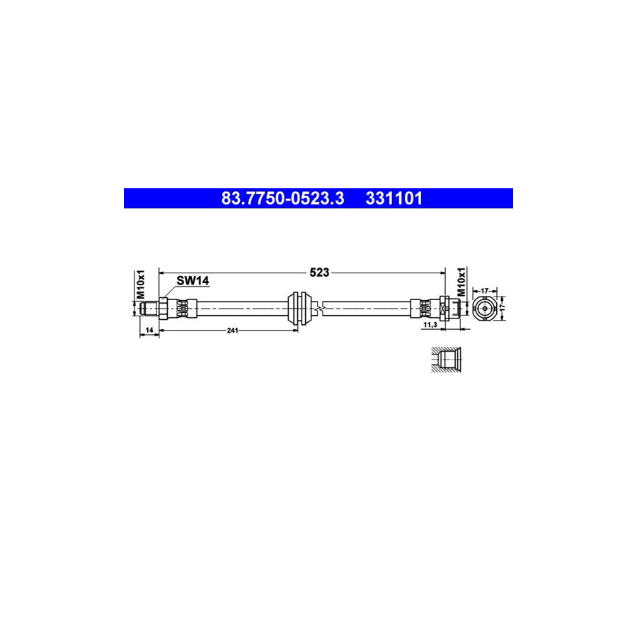 ATE 83 7750 0523 3 Brake Hose 523Mm M10X1 
