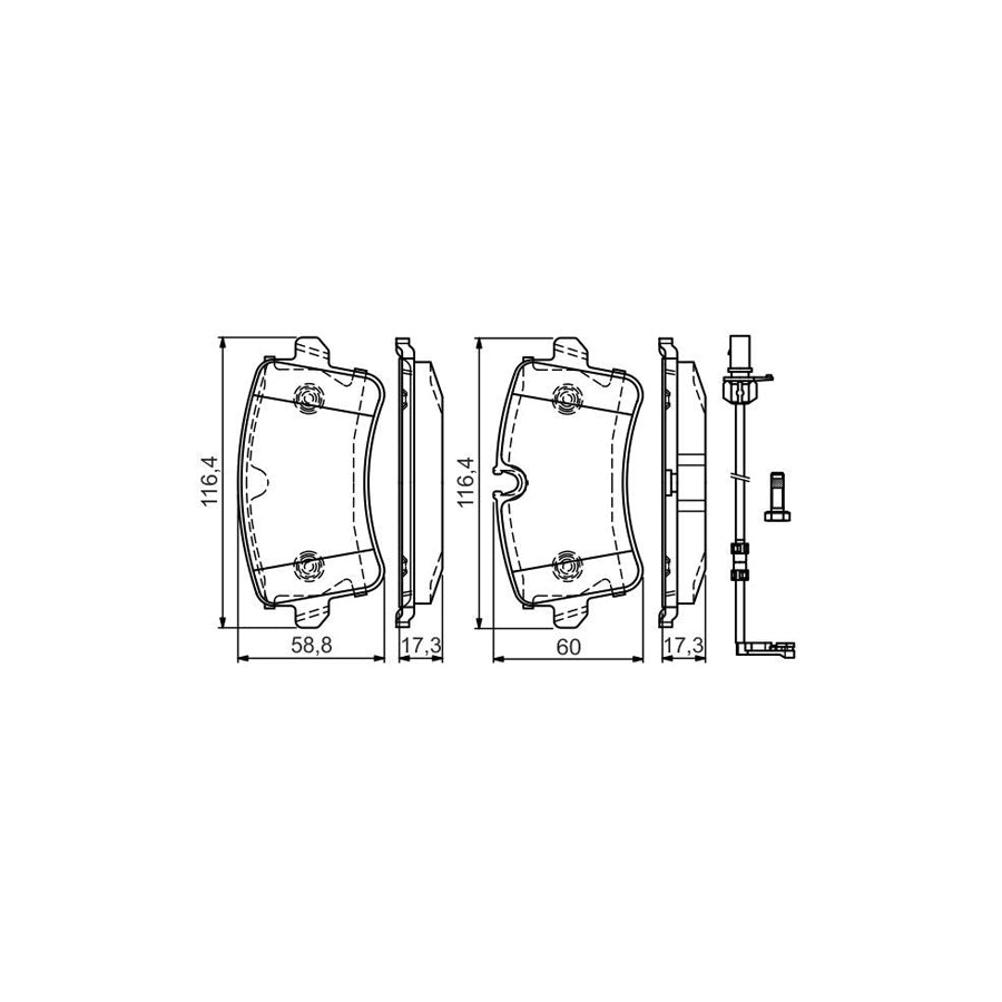 Bosch 0986Tb3177 Brake Pad Set Incl Wear Warning Contact With Bolts