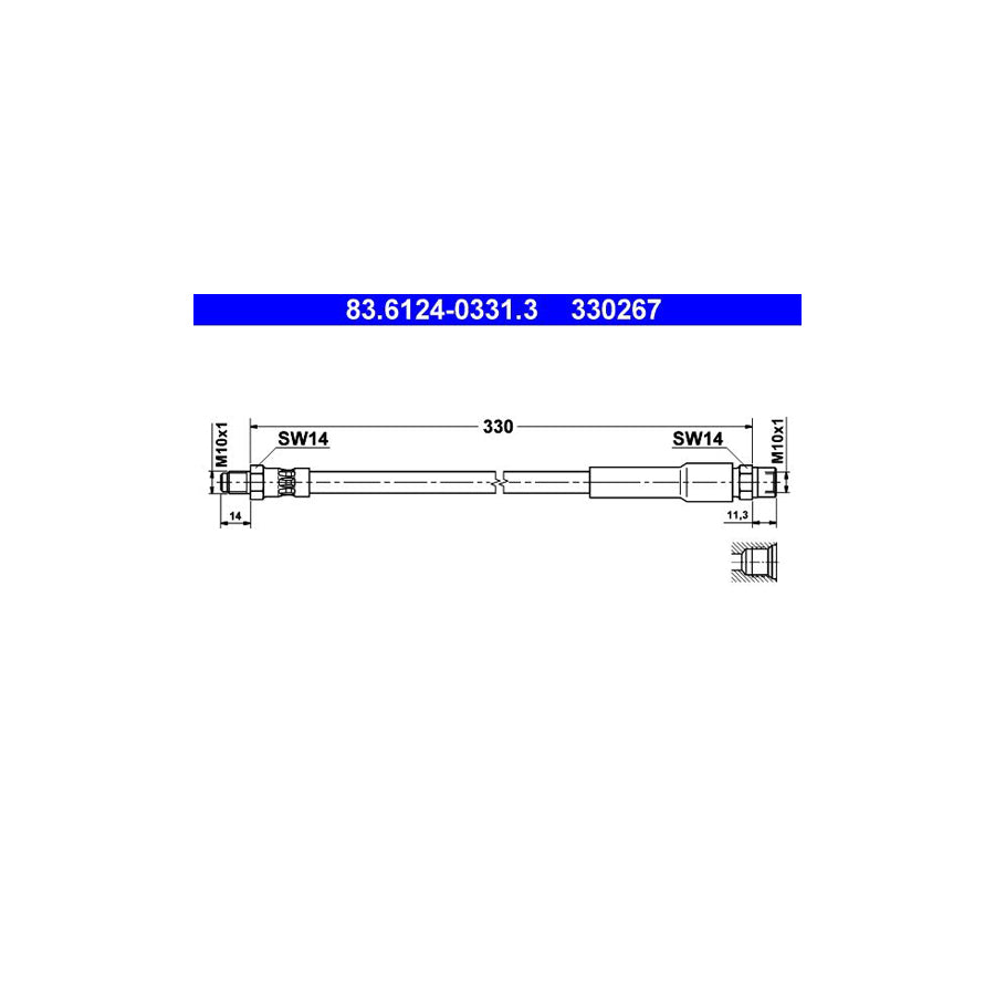 ATE 83 6124 0331 3 Brake Hose for BMW 3 Series 330Mm M10X1 