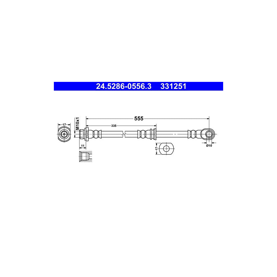 ATE 24 5286 0556 3 Brake Hose for MITSUBISHI PAJERO SHOGUN 555Mm M10X1