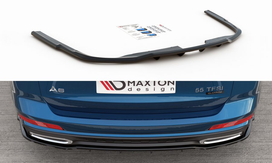 Maxton Design AU-A6-C8-SLINE-RD1T+RD2T Central Rear Splitter (with vertical bars) Audi A6 S-Line C8 Avant | Duco Car Parts UK Car Parts