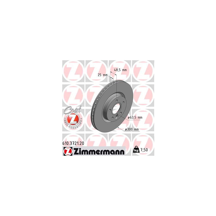ZIMmERMANN COAT Z 610 3721 20 Brake Disc for VOLVO V40 Hatchback 525 526 Internally Vented Coated
