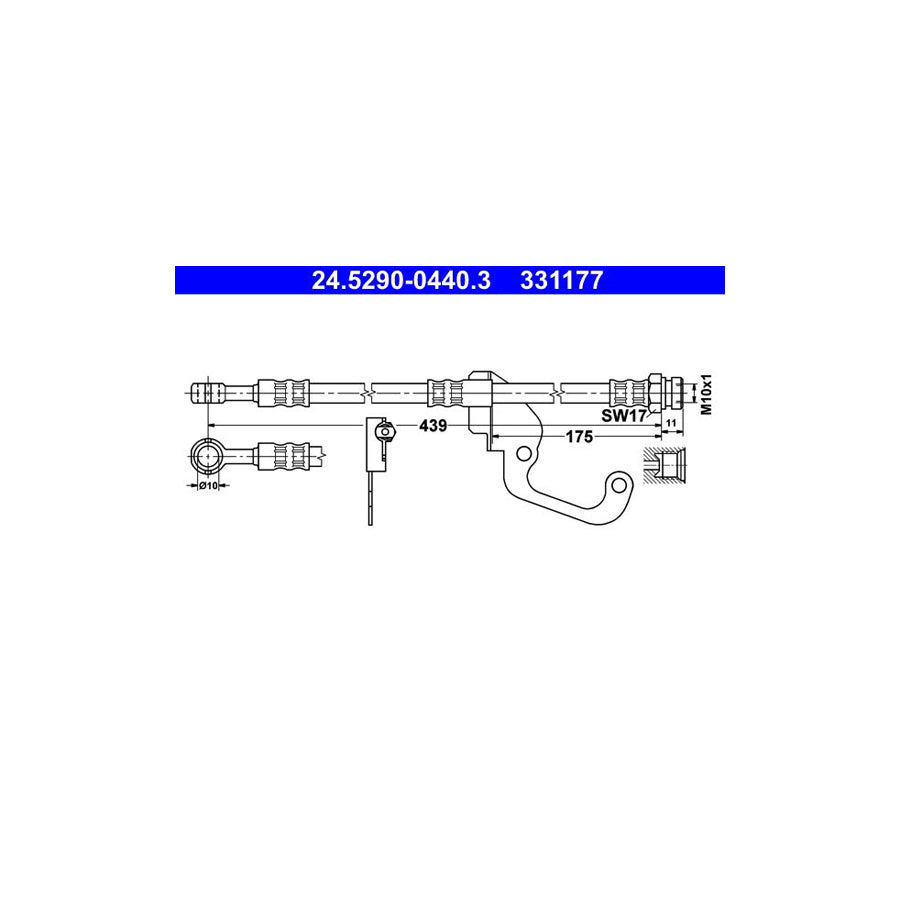 ATE 24 5290 0440 3 Brake Hose for HYUNDAI Galloper II 439Mm M10X1 