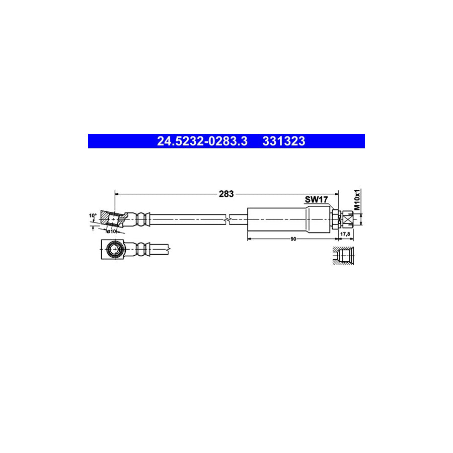 ATE 24 5232 0283 3 Brake Hose 280Mm M10X1 