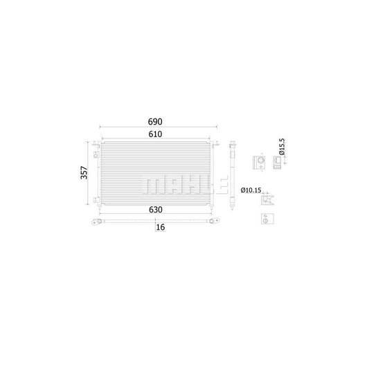 MAHLE ORIGINAL AC 909 000S Air conditioning condenser for HONDA Civic VII Hatchback (EU, EP, EV) without dryer