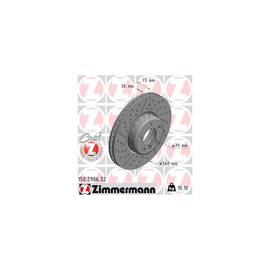 ZIMmERMANN FORMULA F COAT Z 150 2906 32 Brake Disc Drilled dimples Internally Vented Slotted Two piece brake disc Coated High carbon