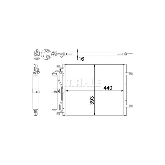 MAHLE ORIGINAL AC 445 000S Air conditioning condenser for NISSAN Micra III Hatchback (K12) with dryer, with seal ring