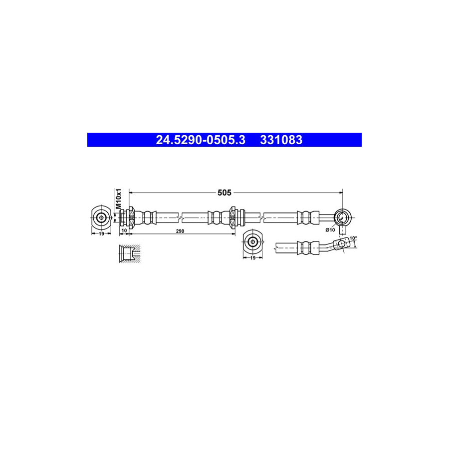 ATE 24 5290 0505 3 Brake Hose for NISSAN X Trail T30 505Mm M10X1 
