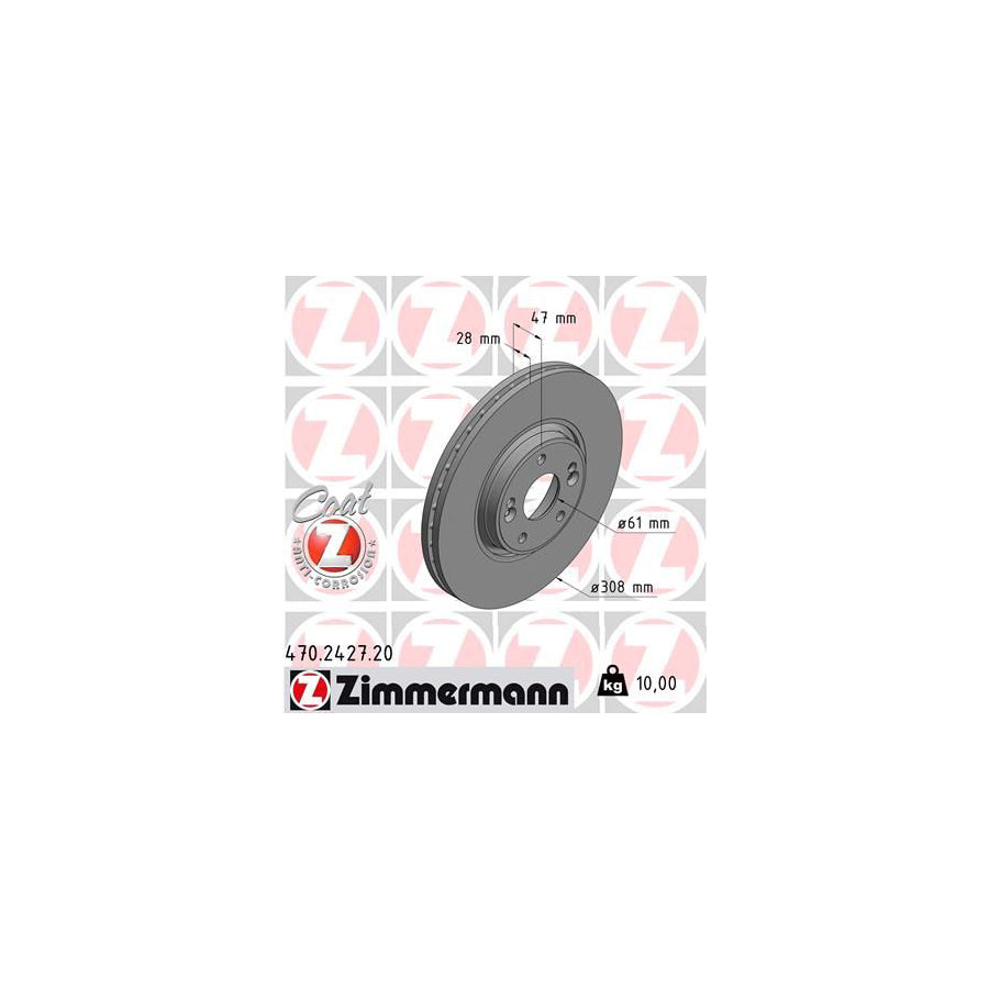 ZIMmERMANN COAT Z 470 2427 20 Brake Disc for RENAULT LAGUNA Externally Vented Coated High carbon
