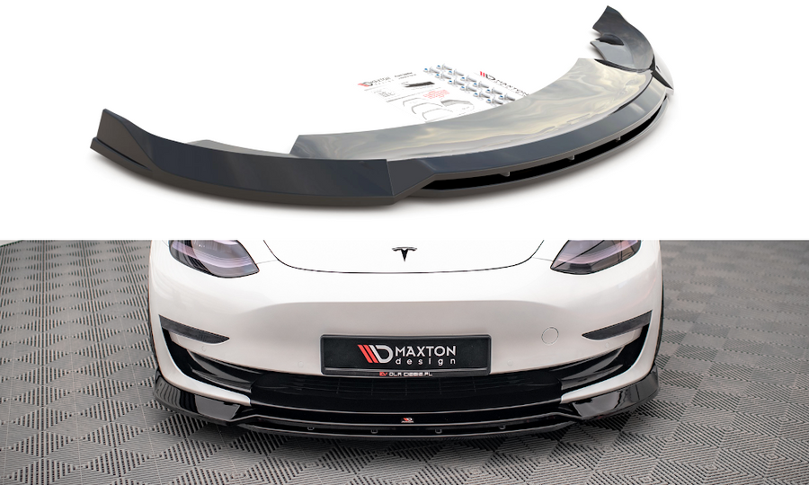 Maxton Design TE-MODEL3-1-FD3T+FD3RT Front Splitter V.3 Tesla Model 3 | Duco Car Parts UK Car Parts