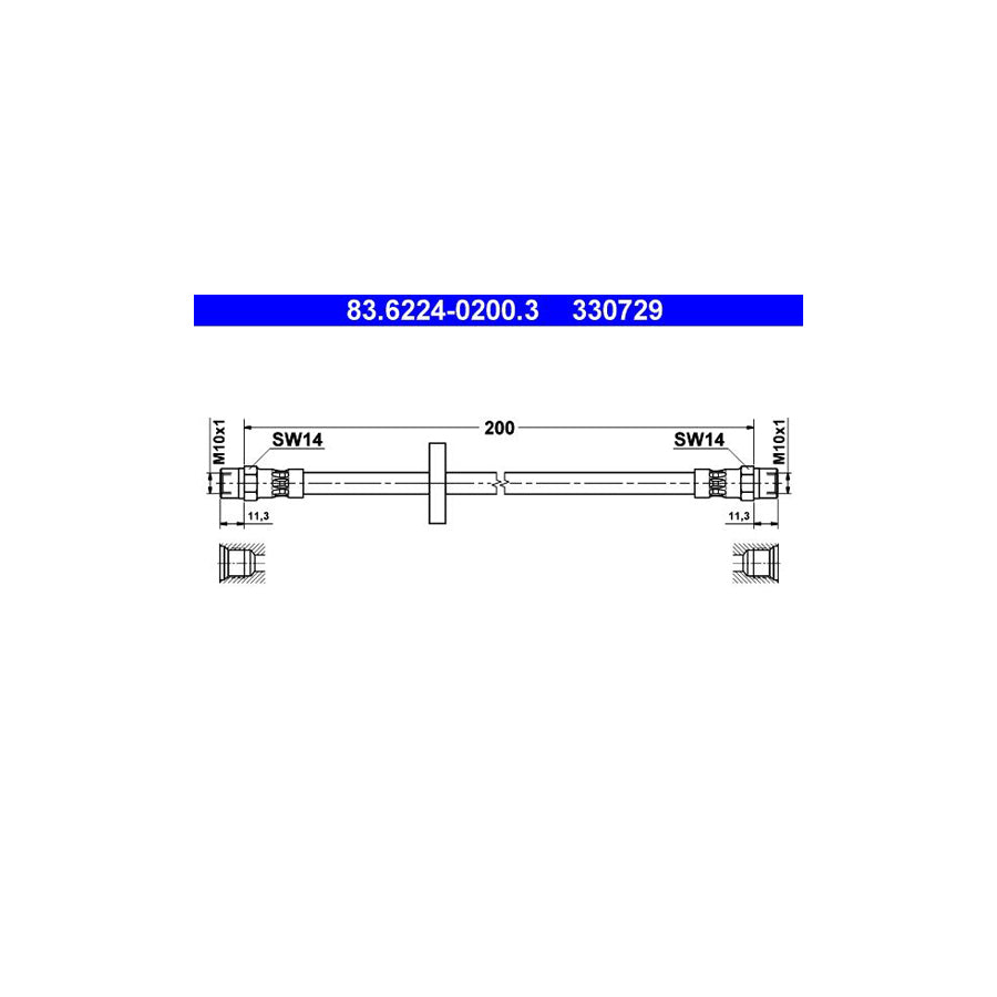 ATE 83 6224 0200 3 Brake Hose 200Mm