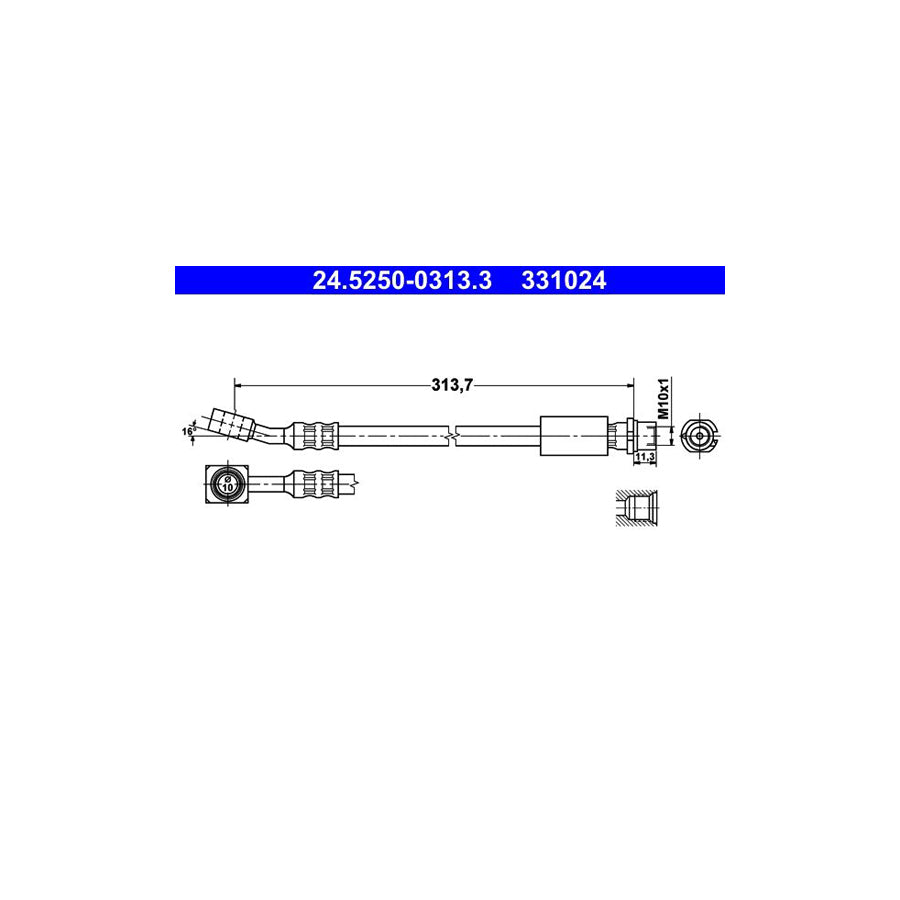ATE 24 5250 0313 3 Brake Hose 313 7Mm M10X1