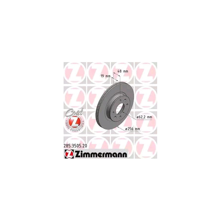 ZIMmERMANN COAT Z 285 3505 20 Brake Disc for HYUNDAI Getz TB Internally Vented Coated