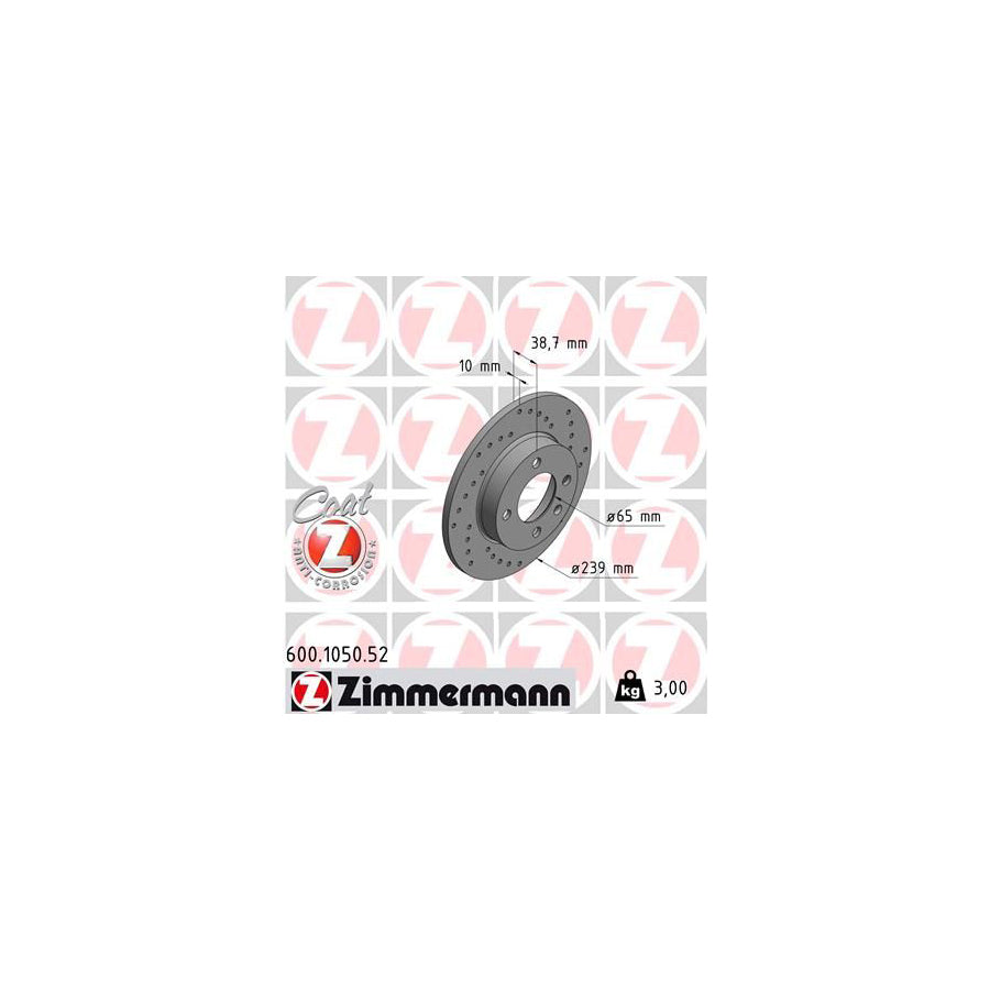 ZIMmERMANN SPORT COAT Z 600 1050 52 Brake Disc Perforated Solid Coated