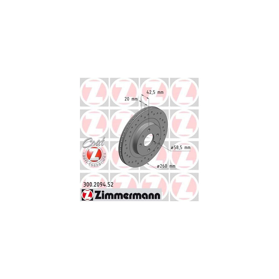 ZIMmERMANN SPORT COAT Z 300 2094 52 Brake Disc Internally Vented Perforated Coated