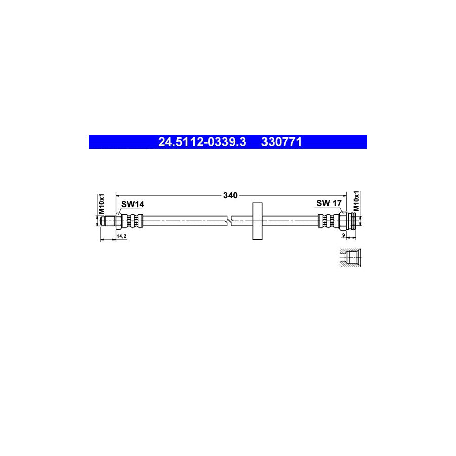 ATE 24 5112 0339 3 Brake Hose for SKODA FELICIA 340Mm M10X1 
