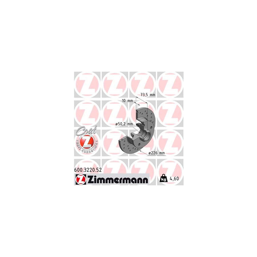 ZIMmERMANN SPORT COAT Z 600 3220 52 Brake Disc Perforated Solid Coated with ABS sensor ring without wheel bearing