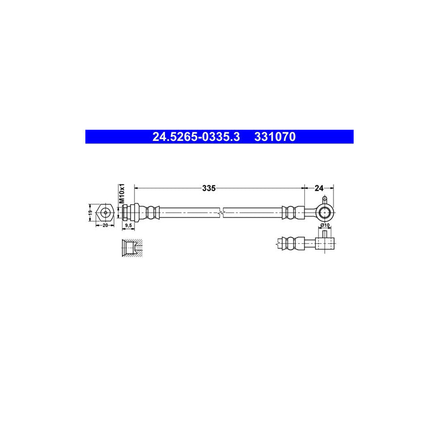ATE 24 5265 0335 3 Brake Hose for MAZDA MX 5 II NB 335Mm M10X1 